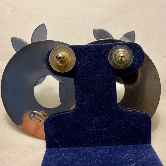 VINTAGE : 80s La Rage Modernist Mixed Materials Pierced Earrings - Picture 5 of 10